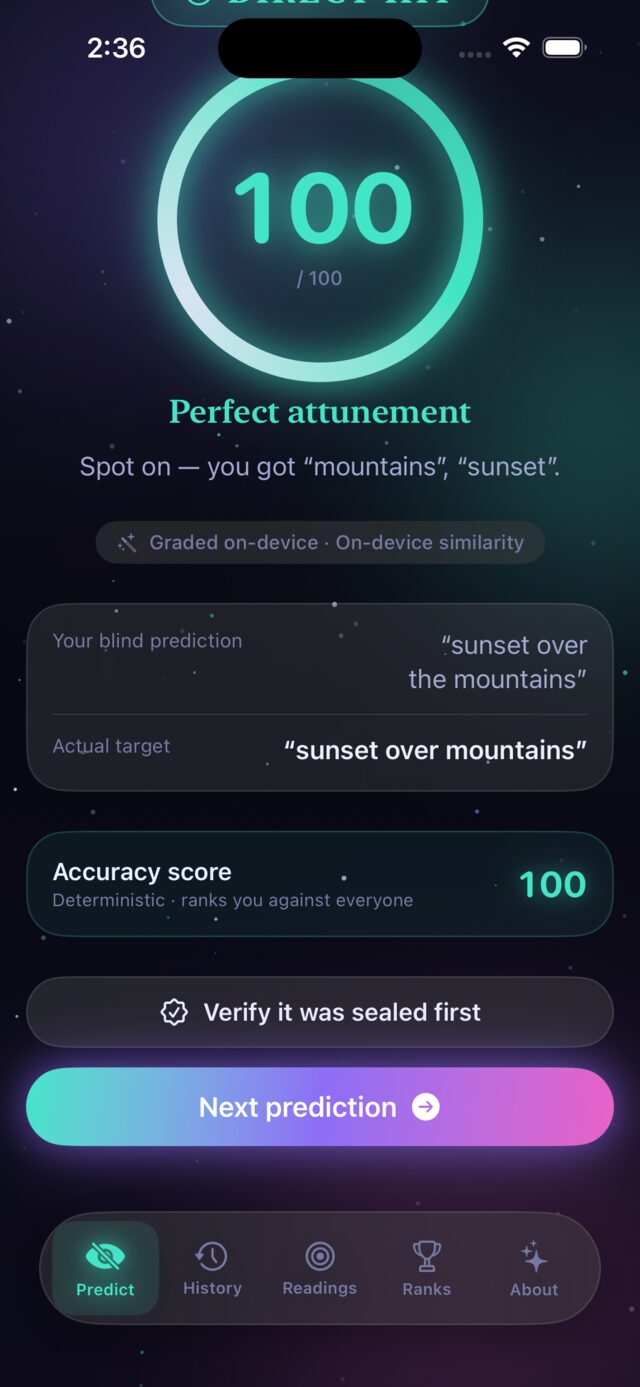 Precog — Reveal & on-device grading — how close was your call
